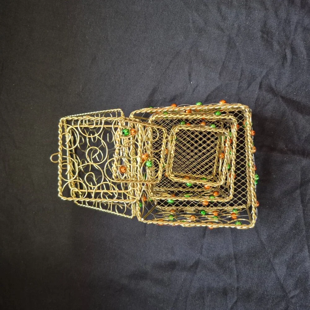 Vintage Decorative Wire Beaded Nesting Boxes (Set of 3)